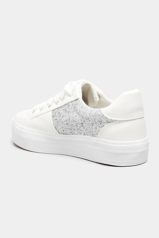 White & Silver Glitter Panel Flatform Trainers In Wide Fit | Yours Clothing 4