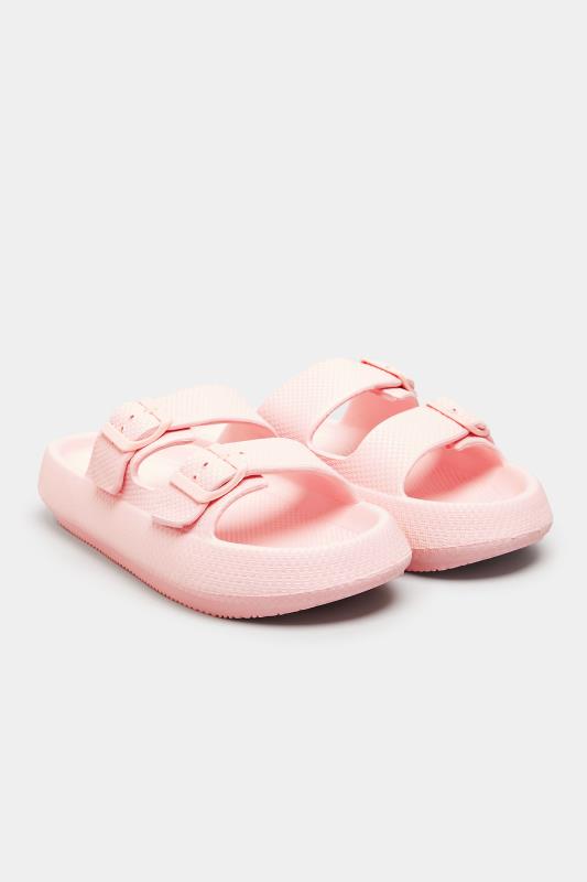 Pink Double Buckle Slider Sandals In Extra Wide EEE Fit | Yours Clothing  2