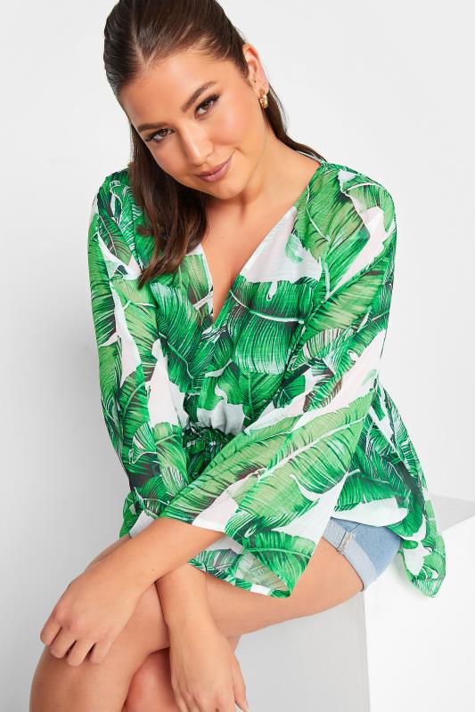 YOURS Plus Size Green Leaf Print Kimono | Yours Clothing 5