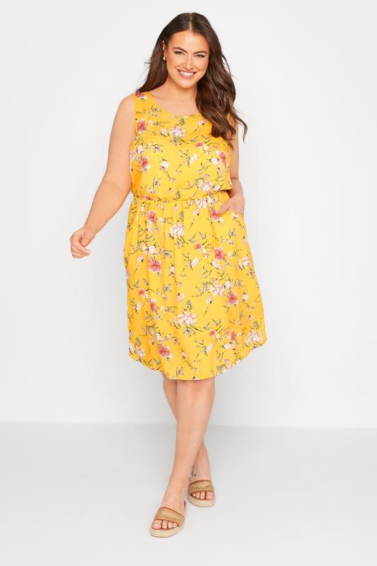 Curve Yellow Floral Pocket Dress 1