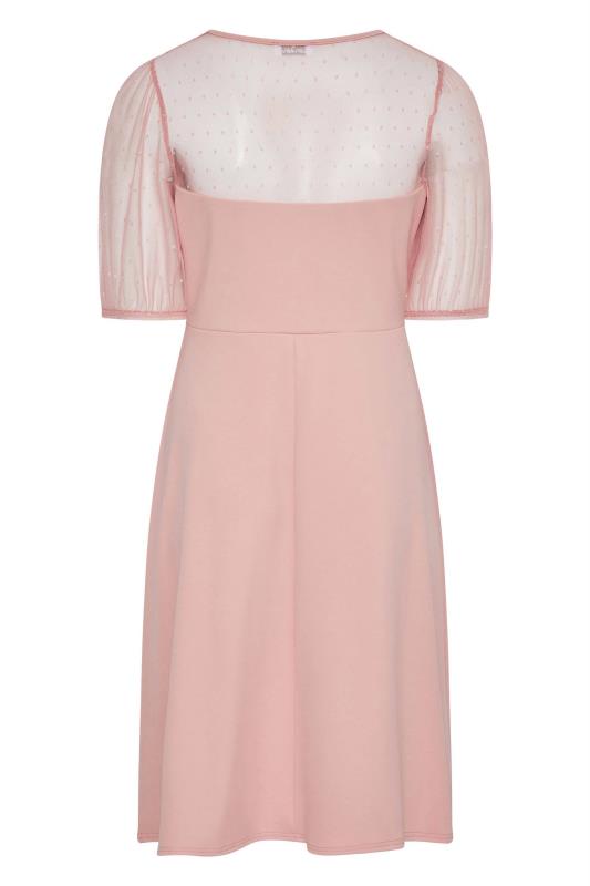 YOURS LONDON Plus Size Pink Polka Dot Mesh Midi Skater Dress | Yours Clothing 7