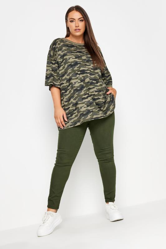 YOURS Plus Size Khaki Green Stretch Pull On GRACE Jeggings | Yours Clothing 2
