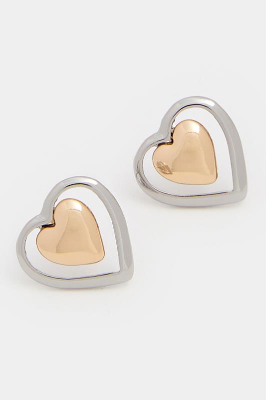 Silver Tone Double Heart Stud Earrings | Yours Clothing 2