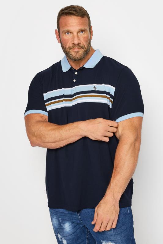  Grande Taille PENGUIN MUNSINGWEAR Big & Tall Navy Blue Stripe Polo Shirt