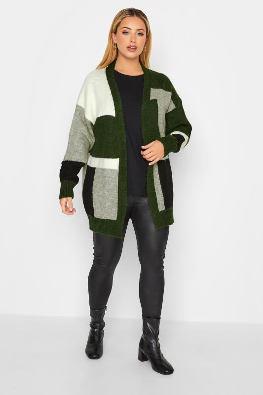 YOURS LUXURY Plus Size Green & White Colourblock Cardigan | Yours Clothing  3