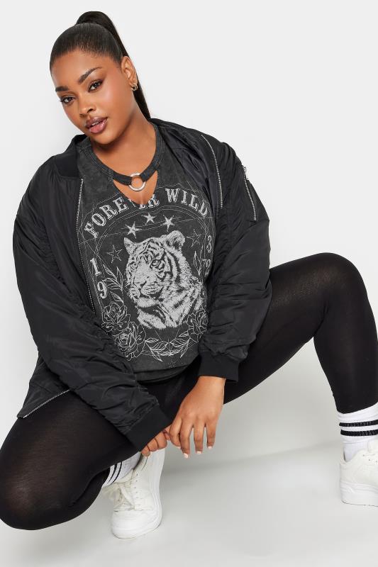 YOURS Plus Size Charcoal Grey 'Forever Wild' Print Ring Detail T-Shirt | Yours Clothing  3