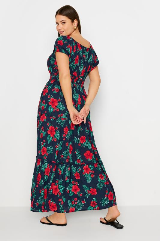 YOURS Plus Size Navy Blue Tropical Print Bardot Maxi Dress | Yours Clothing 3