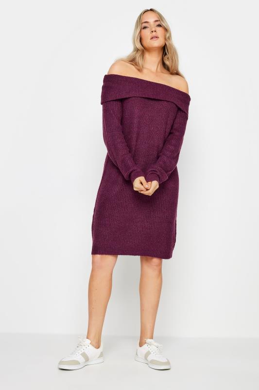  LTS Tall Dark Purple Bardot Mini Jumper Dress