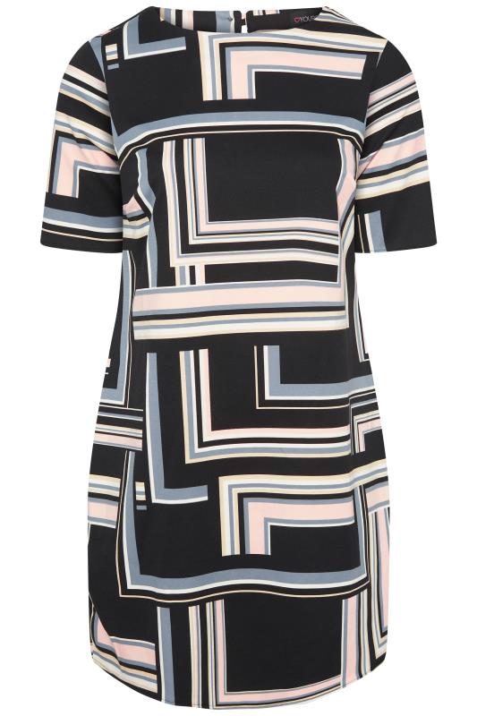 Black Geometric Stripe Print Tunic Dress_F.jpg