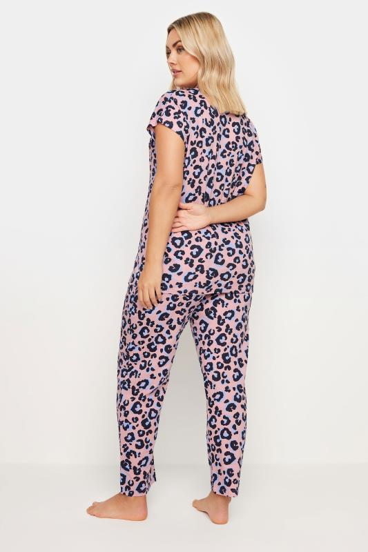 YOURS Plus Size Pink Leopard Print Button Through Pyjama Set | Yours Clothing 3