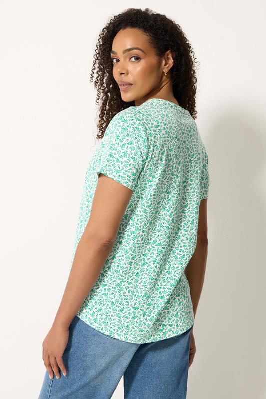M&Co 2 PACK White & Green Leaf Print Cotton Henley Tops | M&Co 5