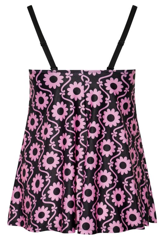 Plus Size Black Daisy Print A-Line Tankini | Yours Clothing 7