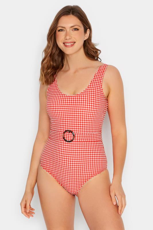 Tall  LTS Tall Red Gingham Belted Swimsuit