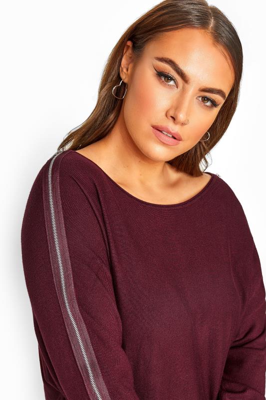 Burgundy Zip Sleeve Knitted Jumper 