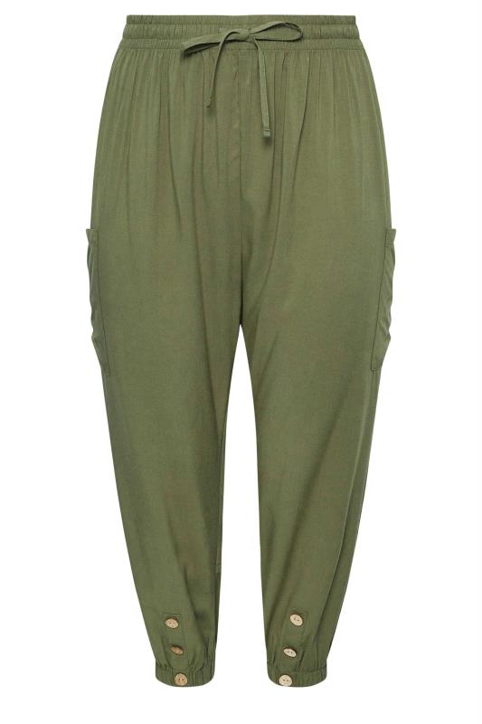 YOURS Plus Size Khaki Green Button Front Cropped Trousers | Yours Clothing 5