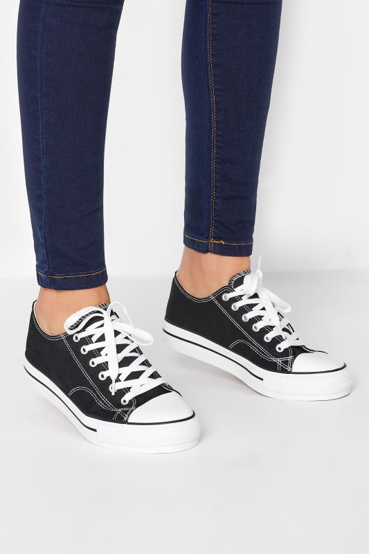 LTS Black Platform Canvas Trainers In Standard Fit | Long Tall Sally  1