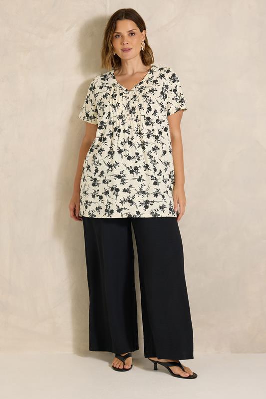 EVANS Plus Size Ivory Floral Print Cotton Henley Top | Evans 1