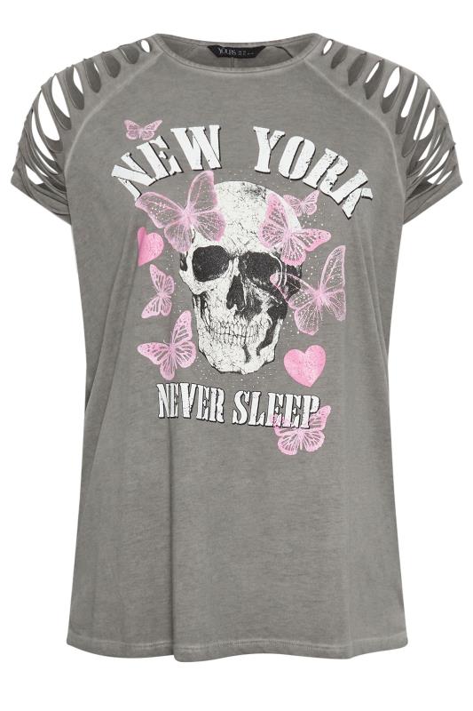 YOURS Plus Size Grey Cut Out 'New York' Slogan T-Shirt | Yours Clothing 5