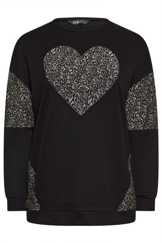 YOURS LUXURY Curve Plus Size Black Leopard Heart Print Sweatshirt | Yours Clothing 5