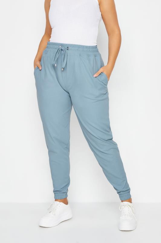 YOURS Curve Light Blue Stretch Cuffed Joggers | Yours Clothing 3