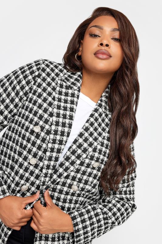 YOURS Curve Black & White Boucle Blazer | Yours Clothing 5