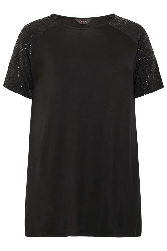 Plus Size Black Sequin Shoulder T-Shirt | Yours Clothing 7