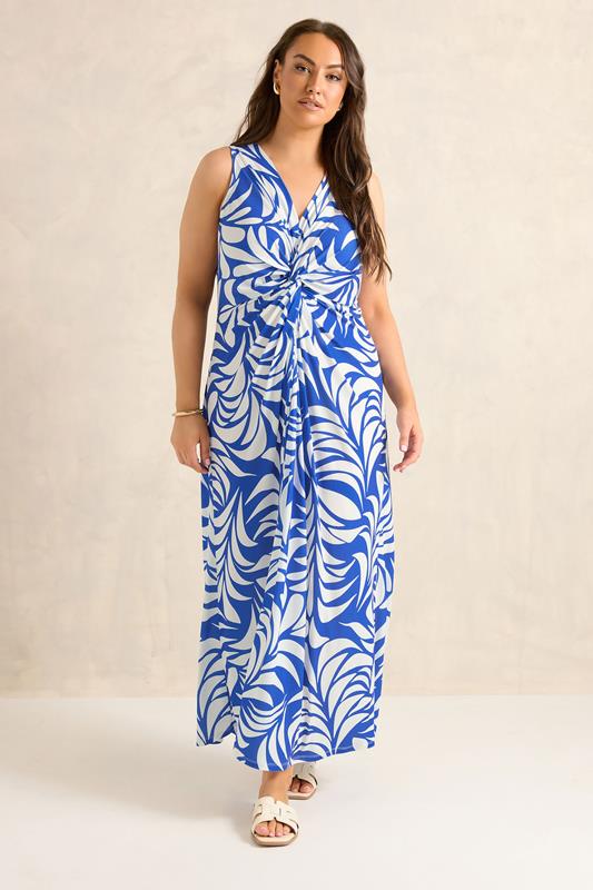 EVANS Plus Size Cobalt Blue Knot Front Maxi Dress | Evans 1