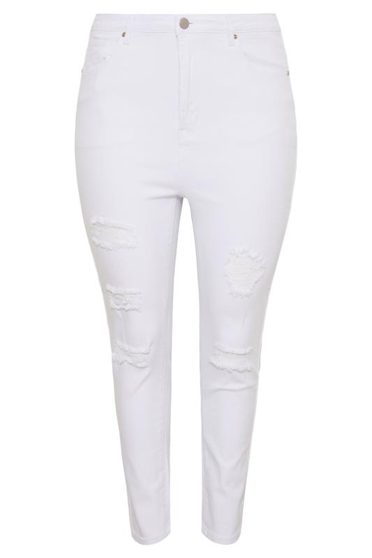 Curve White Ripped Skinny AVA Jeans 4