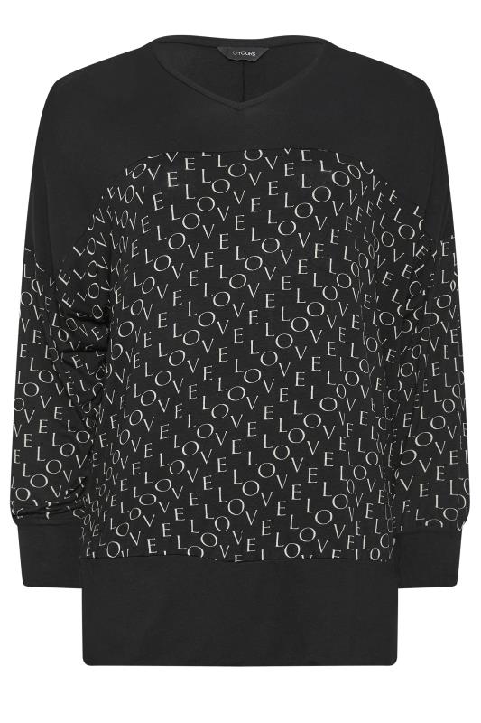 YOURS Curve Black 'Love' Print V-Neck Long Sleeve Top | Yours Clothing 5