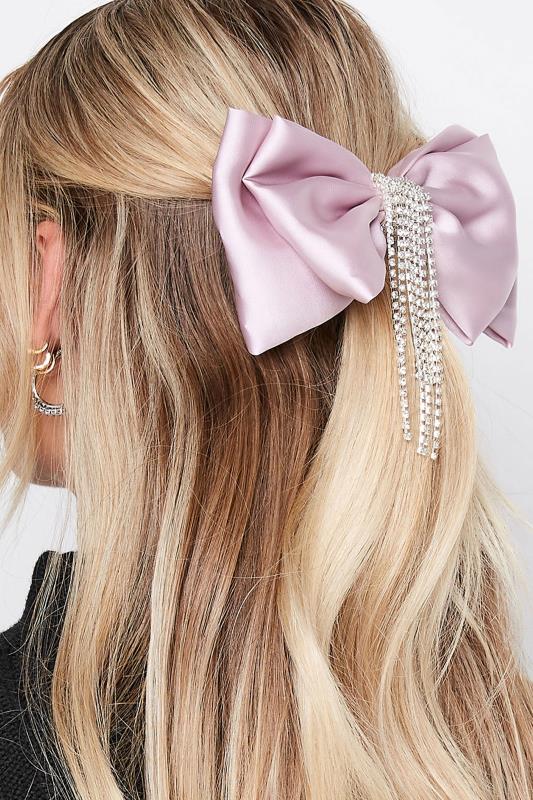 Plus Size  Lilac Purple Diamante Tassel Bow Hair Clip
