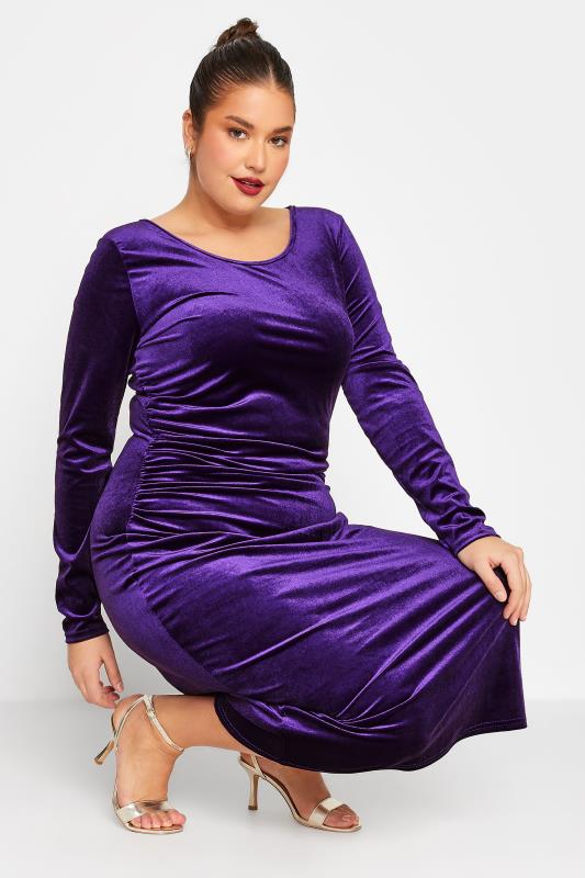 LTS Tall Women's Purple Ruched Velvet Midi Dress | Long Tall Sally 4