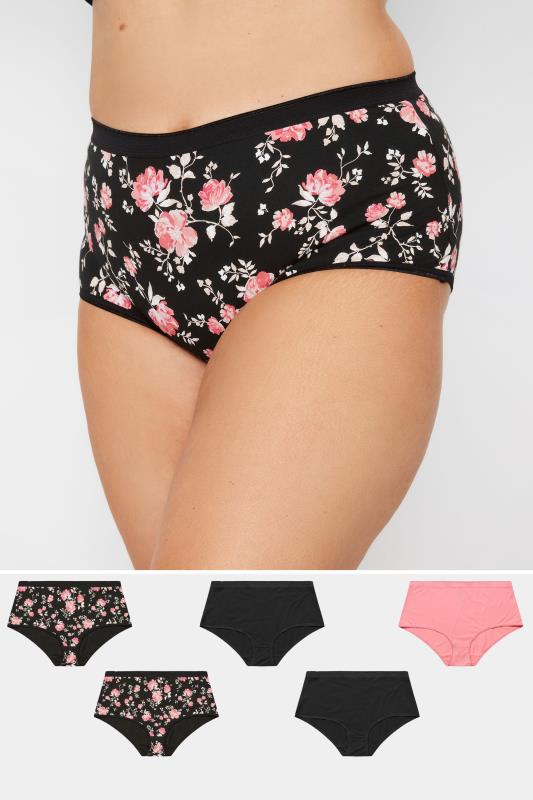 Tallas Grandes YOURS 5 PACK Curve Black & Pink Floral Print Full Briefs