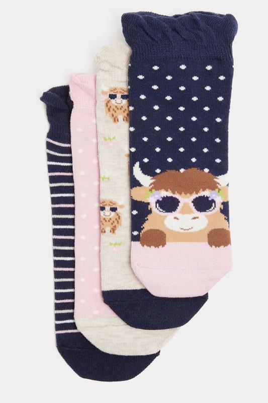  YOURSET PACK DE 4 calcetines tobilleros con estampado de vaca de las Tierras Altas