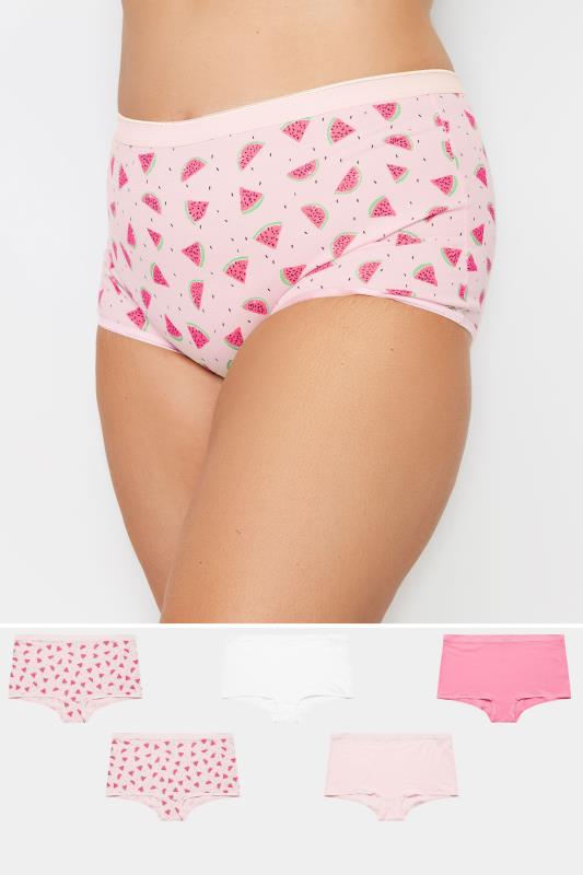 Plus Size  YOURS 5 PACK Curve Pink Watermelon Print High Waisted Shorts