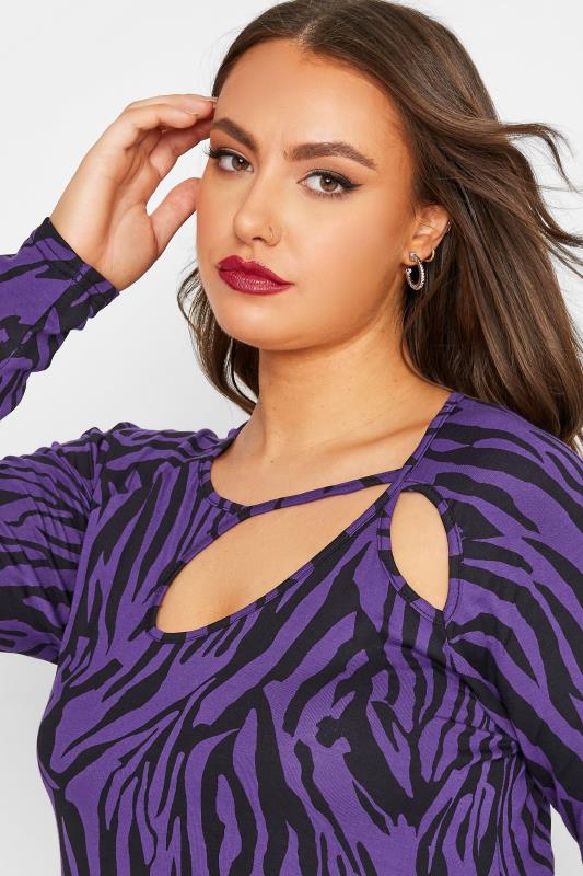 LIMITED COLLECTION Curve Dark Purple Tiger Print Cut Out Top | Yours Clothing 4