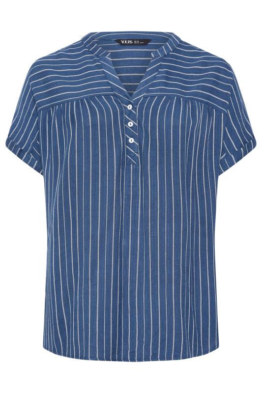 YOURS Plus Size Navy Blue Stripe Notch Neck Blouse | Yours Clothing 5