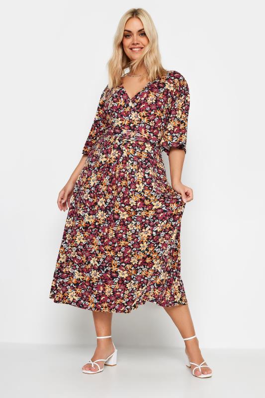  YOURS Curve Burgandy Red Floral Print Midaxi Wrap Dress