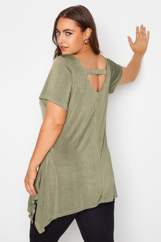 Plus Size YOURS LONDON Green Tab Back Hanky Hem Top | Yours Clothing 3