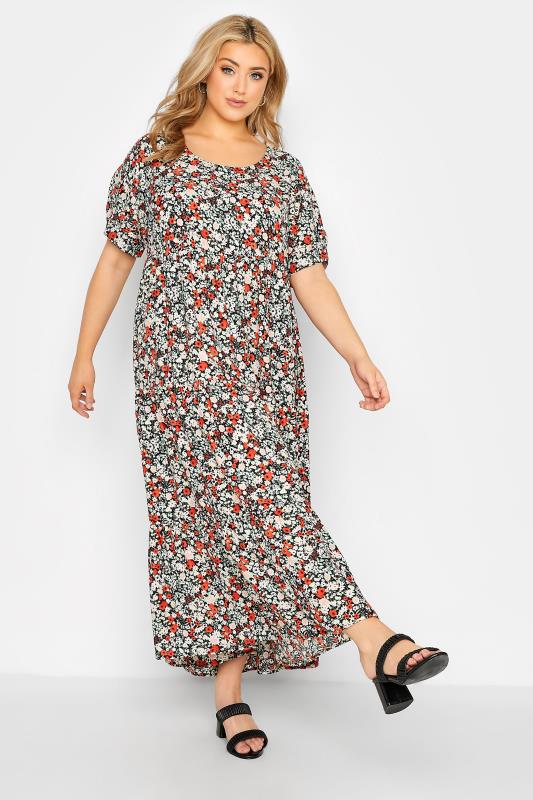 LIMITED COLLECTION Plus Size Black Ditsy Print Midaxi Smock Dress | Yours Clothing 2