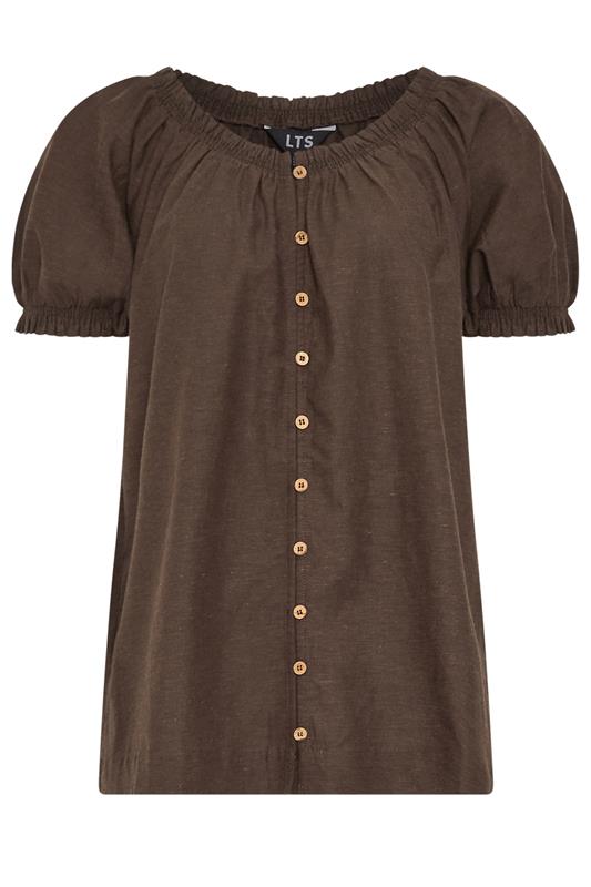 LTS Tall Women's Chocolate Brown Linen Button Blouse | Long Tall Sally 5