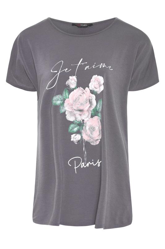 Grey 'Je t'aime Paris' Slogan Dipped Hem T-Shirt_F.jpg