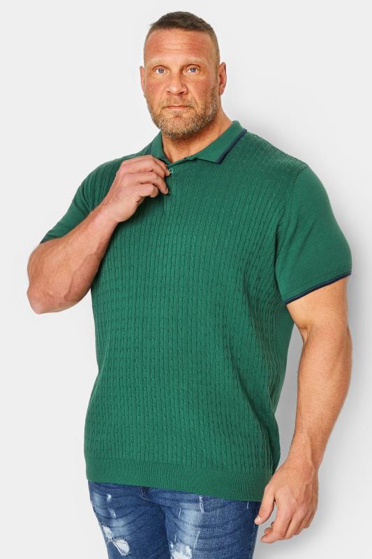 BadRhino Big & Tall Forest Green Cable Knitted Polo Shirt | BadRhino 1