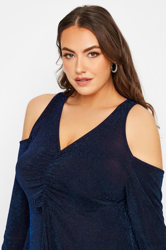 LIMITED COLLECTION Plus Size Black & Blue Glitter Cold Shoulder Top | Yours Clothing 4