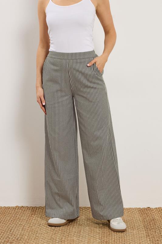 LTS Tall Women's Olive Green Stripe Cotton Wide Leg Trousers | Long Tall Sally 2