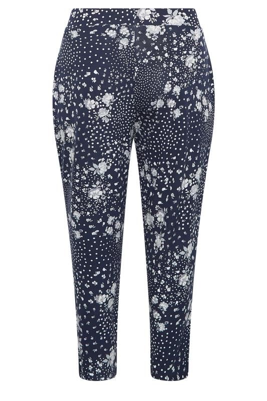 YOURS Plus Size Curve Navy Blue Floral Harem Trousers | Yours Clothing  5