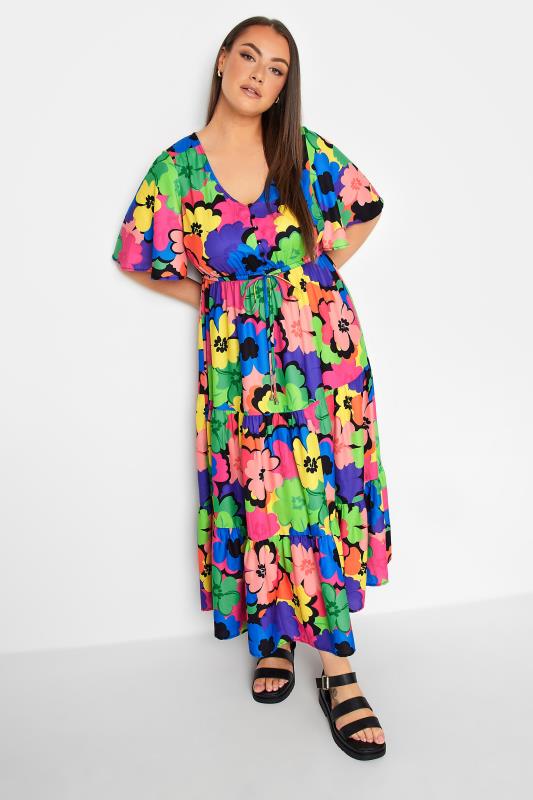 LIMITED COLLECTION Plus Size Blue & Green Floral Smock Maxi Dress | Yours Clothing 3
