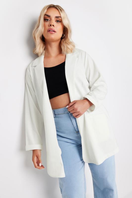 YOURS Plus Size White Textured Blazer | Yours Clothing  1