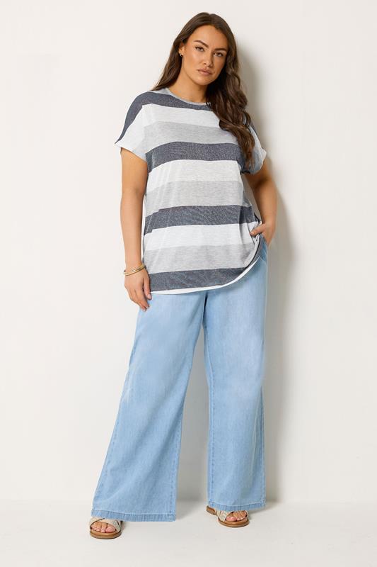 Yours Plus Size Grey Metallic Stripe T-Shirt | Yours Clothing 1