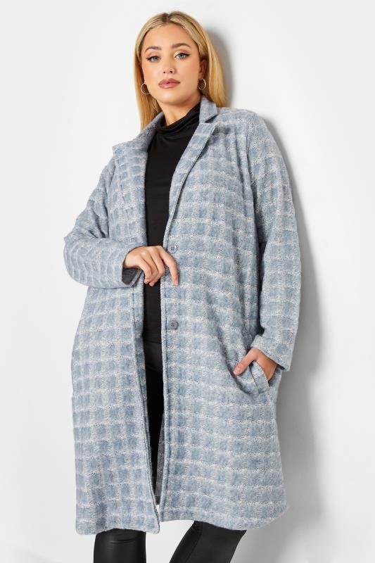 YOURS LUXURY Plus Size Blue Geometric Print Faux Fur Jacket | Yours Clothing 1