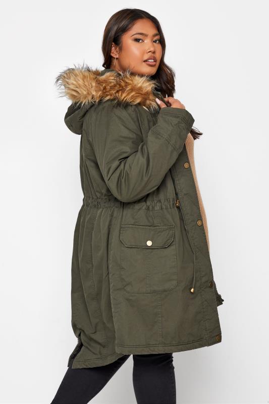  Grande Taille Khaki Faux Fur Lined Hooded Parka
